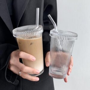 Ribbed To-Go Coffee Cup With Lid And Straw